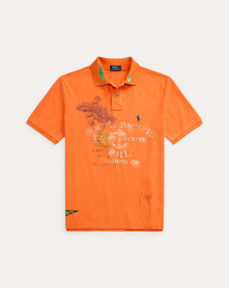 Classic Fit Mesh Graphic Polo Shirt Kona Orange