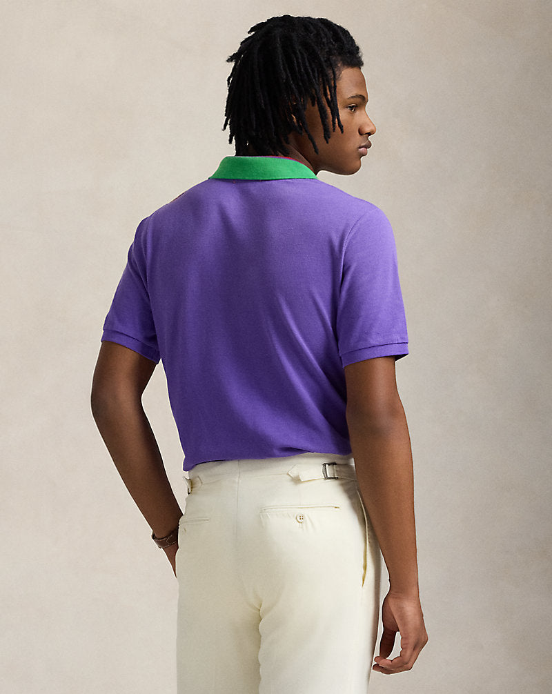 Classic Fit Embroidered Mesh Polo Shirt Tie Purple
