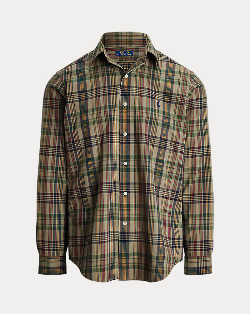Custom Fit Plaid Performance Shirt Khaki Navy Multi