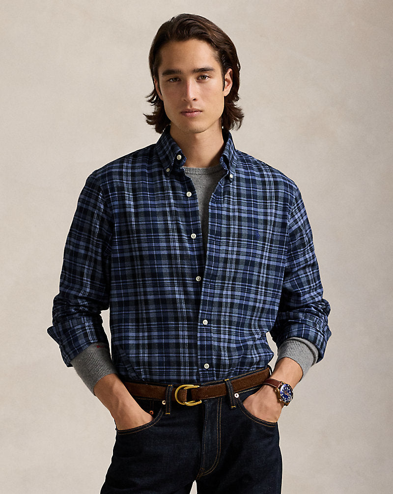 Custom Fit Plaid Performance Twill Shirt Blue Multi
