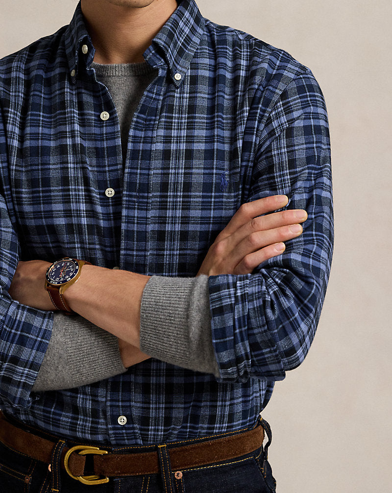 Custom Fit Plaid Performance Twill Shirt Blue Multi