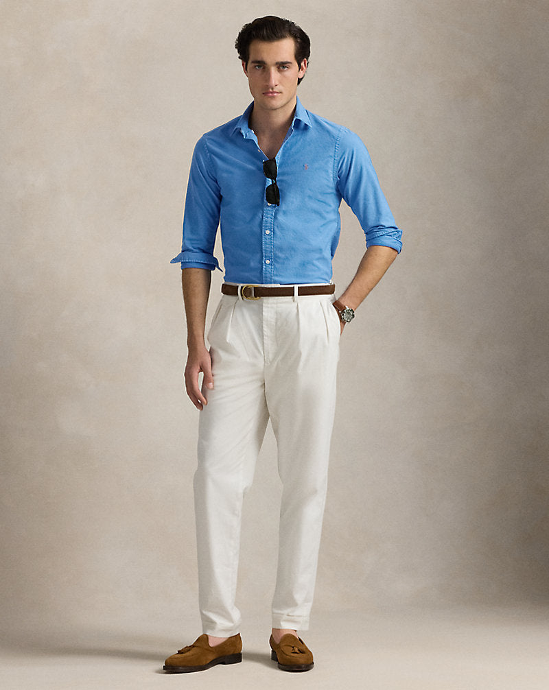 Slim Fit Garment-Dyed Oxford Shirt Blue Orbit