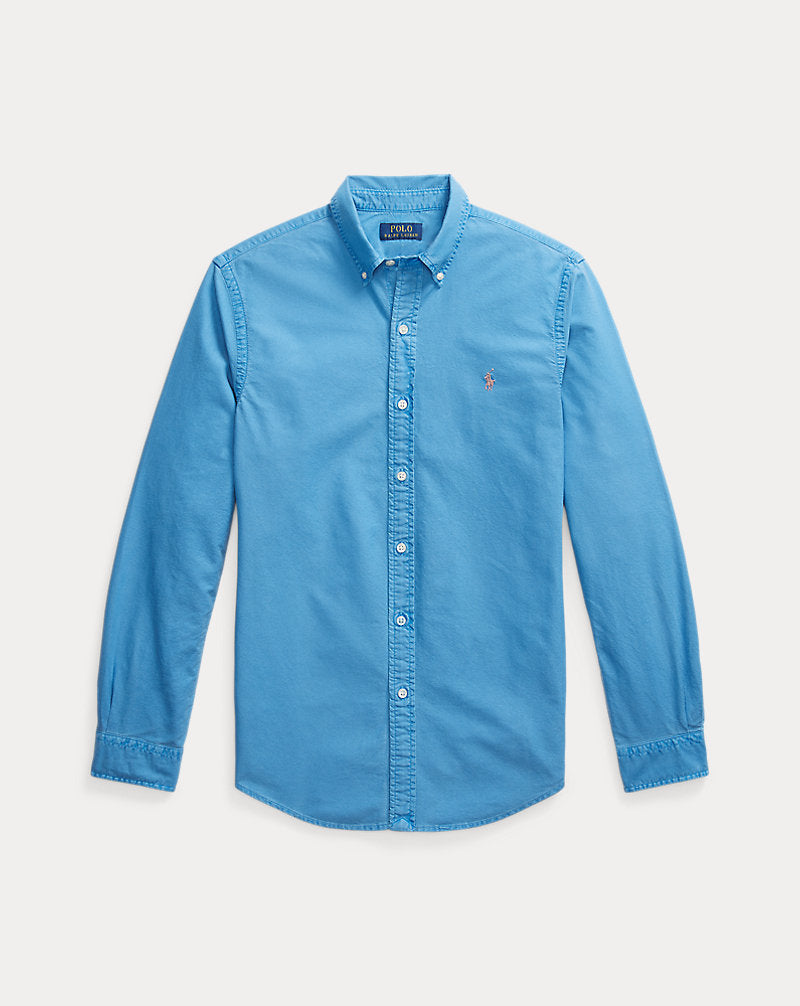 Slim Fit Garment-Dyed Oxford Shirt Blue Orbit