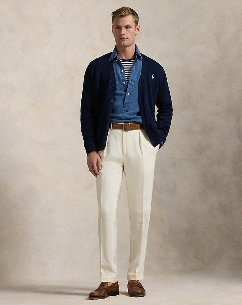 Cotton V-Neck Cardigan Hunter Navy/White Pp