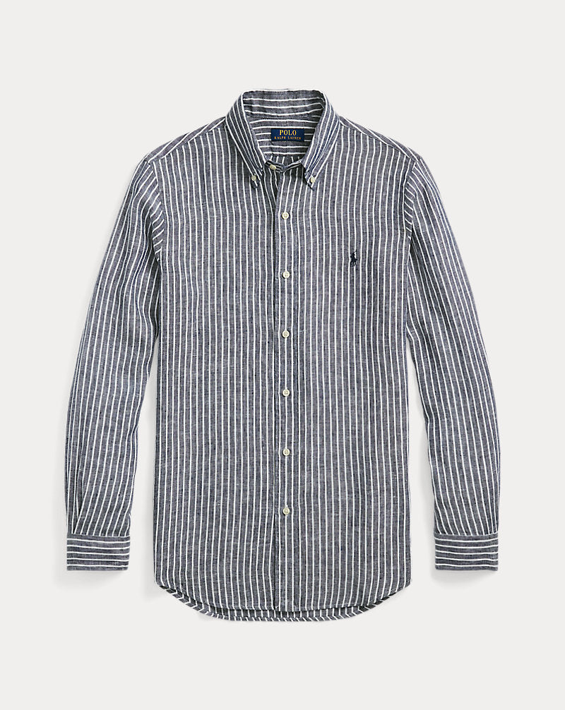 Custom Fit Striped Linen Shirt Newport Navy White