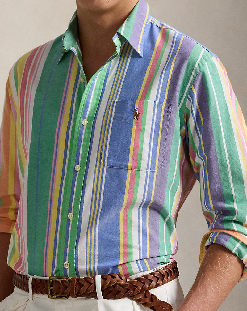 Custom Fit Striped Oxford Shirt Green Blue Multi