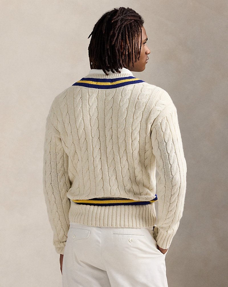 Embroidered Cotton-Blend Cricket Jumper Cream Combo