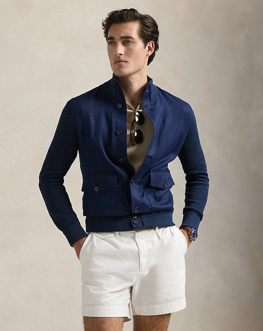 Hybrid Linen Cardigan Navy Linen Combo