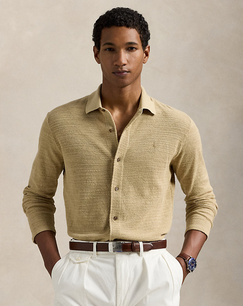 Textured Cotton-Linen Shirt Jumper Coastal Beige