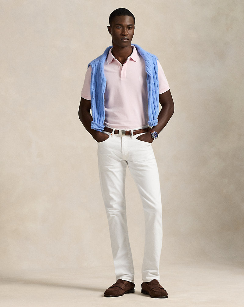 Custom Slim Fit Stretch Oxford Mesh Polo Garden Pink/White