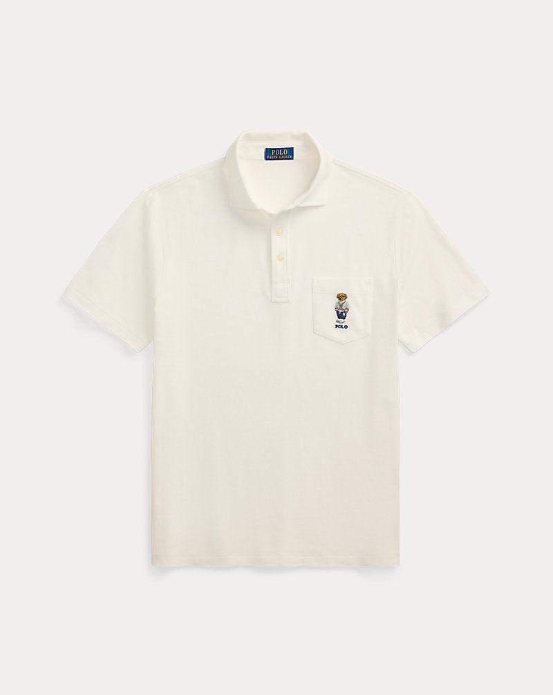 Custom Slim Polo Bear Mesh Polo Shirt White Heritage Icon Bear