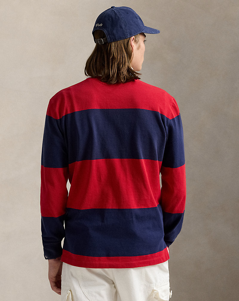 Classic Fit Striped Jersey Rugby Shirt Red/Newport Navy