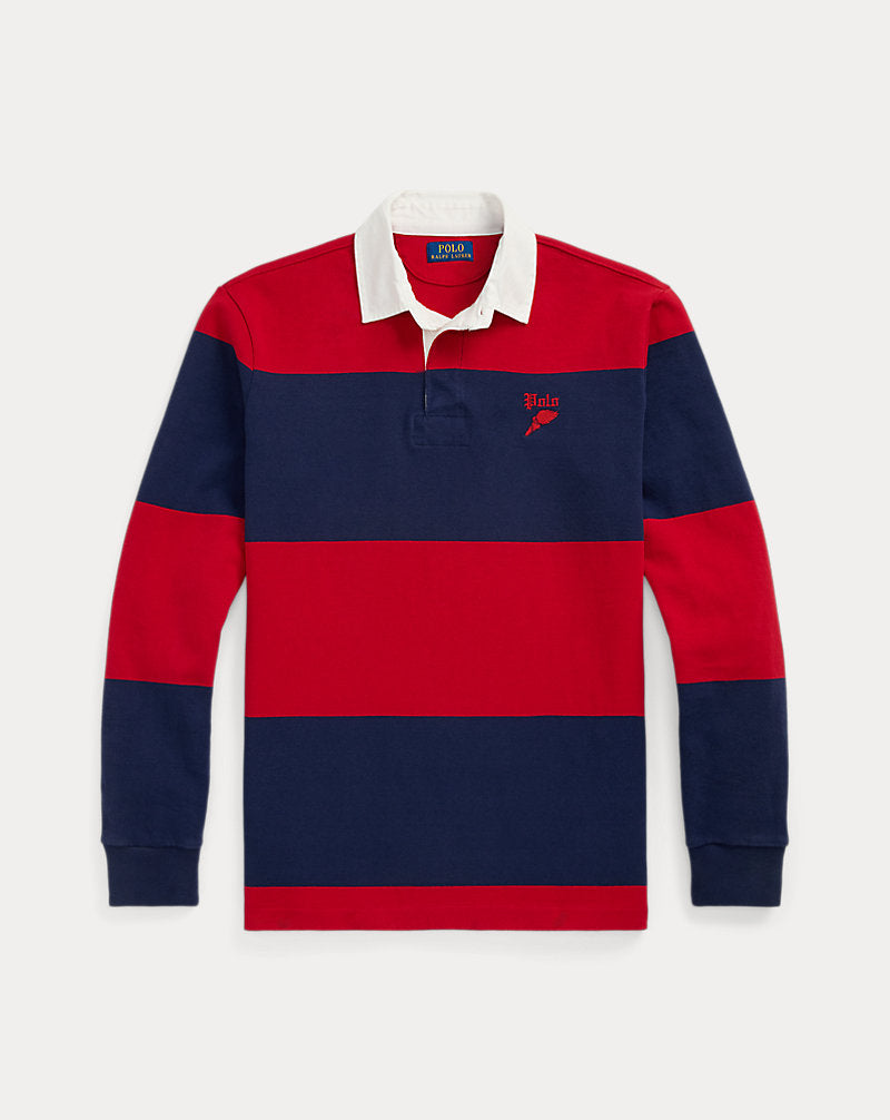 Classic Fit Striped Jersey Rugby Shirt Red/Newport Navy