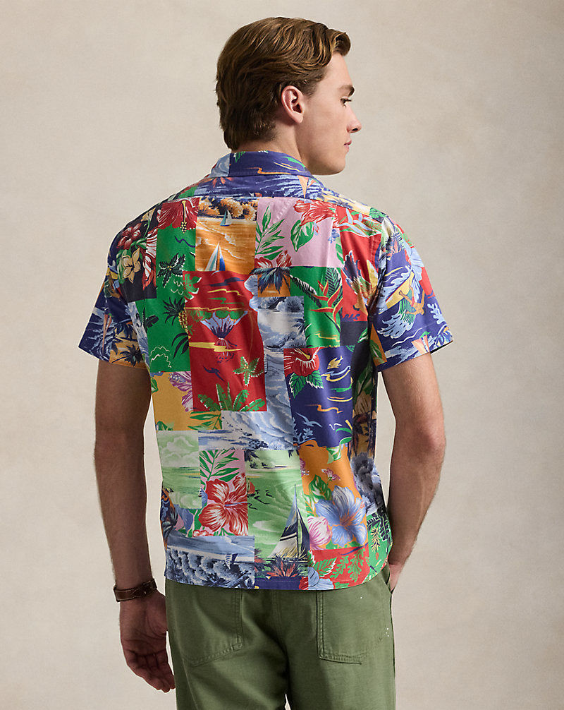 Classic Fit Patchwork-Print Oxford Shirt Beach Bazaar Patchwork