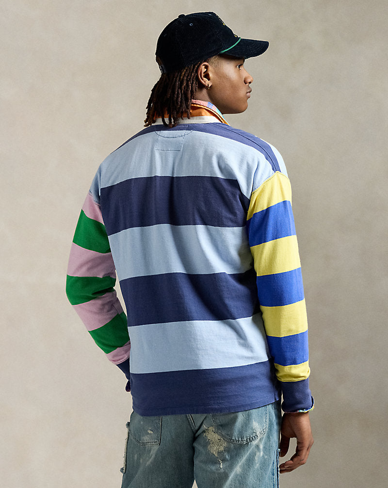 Vintage Fit Striped Jersey Rugby Shirt Newport Navy Multi