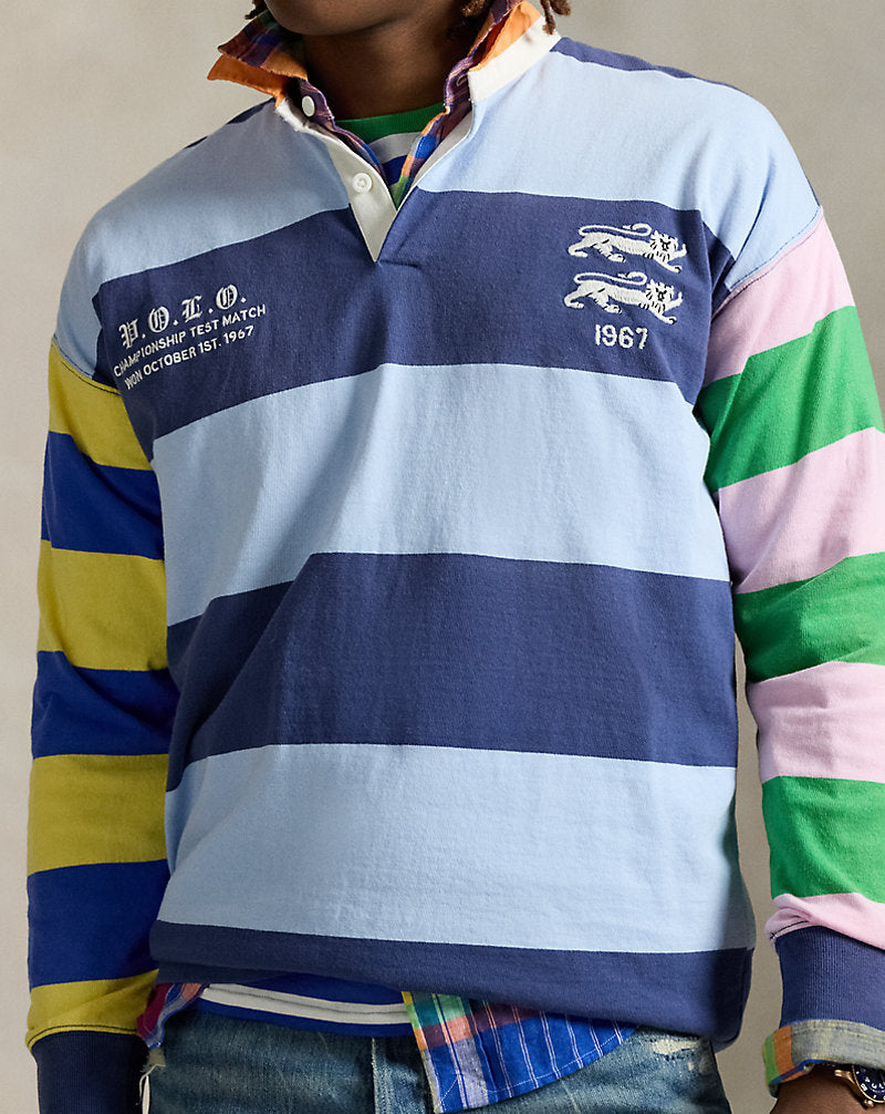 Vintage Fit Striped Jersey Rugby Shirt Newport Navy Multi