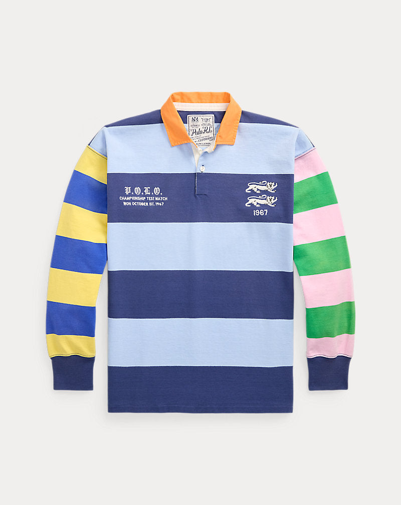 Vintage Fit Striped Jersey Rugby Shirt Newport Navy Multi
