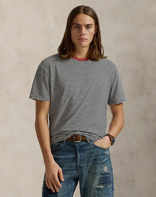 Classic Fit Striped Gauze Jersey T-Shirt Newport Navy/Nevis