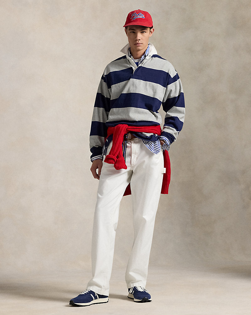Big Fit Striped Jersey Rugby Shirt Newport Navy/Andover Heat