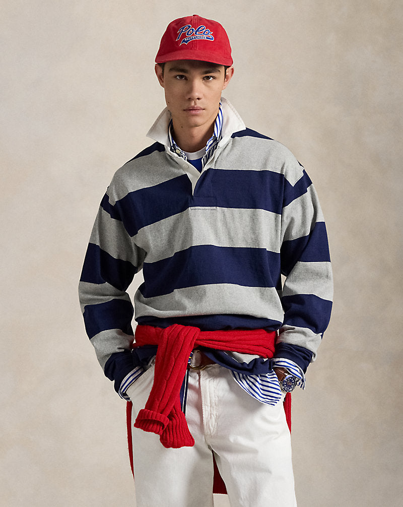 Big Fit Striped Jersey Rugby Shirt Newport Navy/Andover Heat