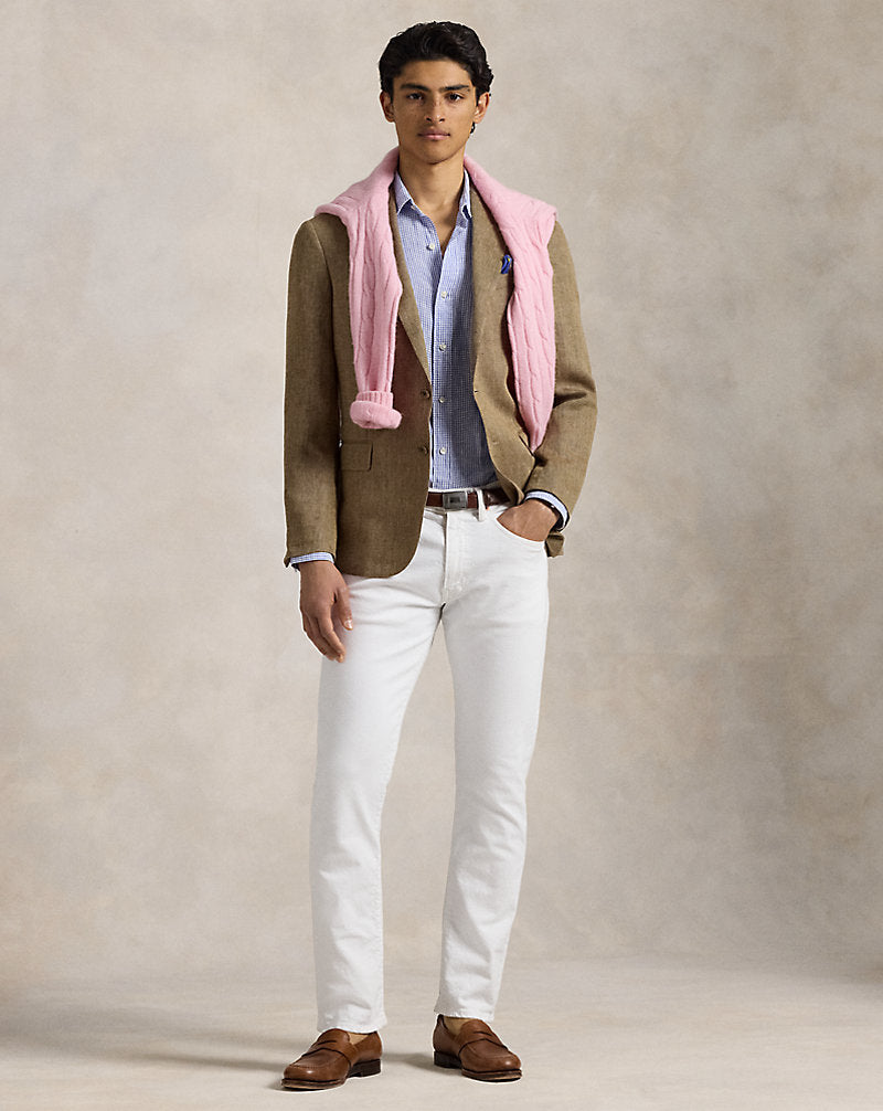 Classic Fit Checked Linen Shirt Blue White