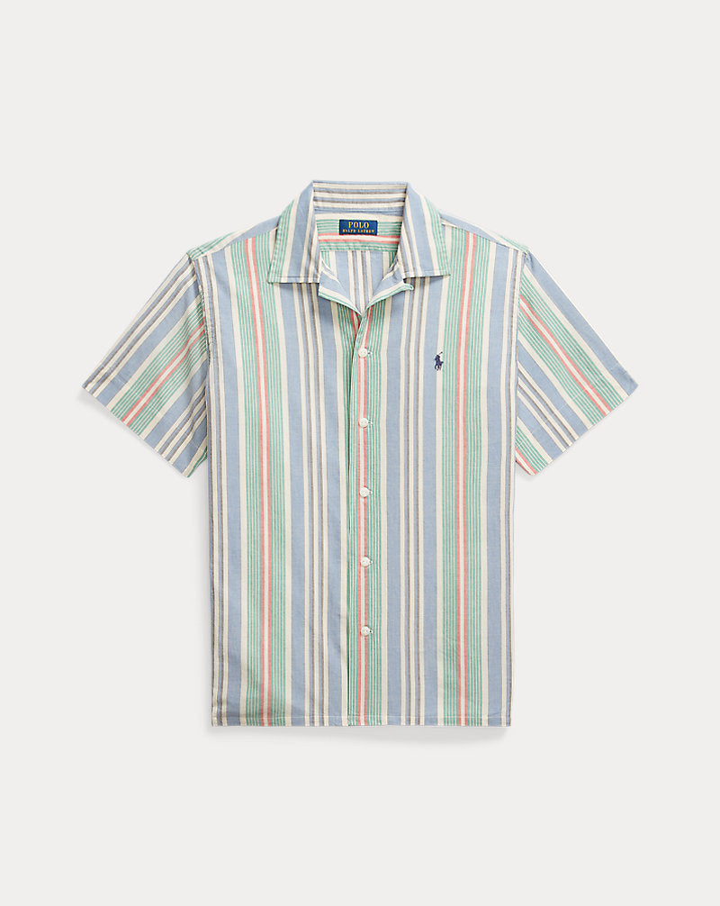 Classic Fit Striped Chambray Camp Shirt Blue/Green Multi