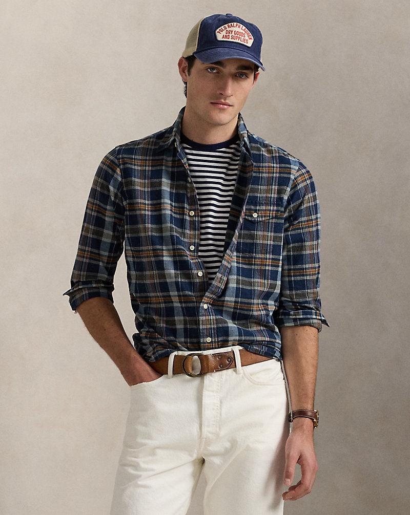 Classic Fit Indigo Madras Shirt Navy Pink Multi