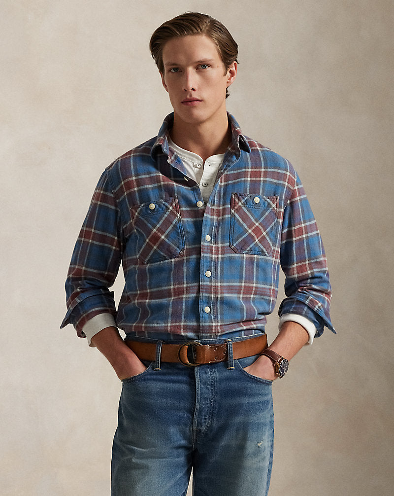 Classic Fit Plaid Twill Workshirt Blue/Red Multi