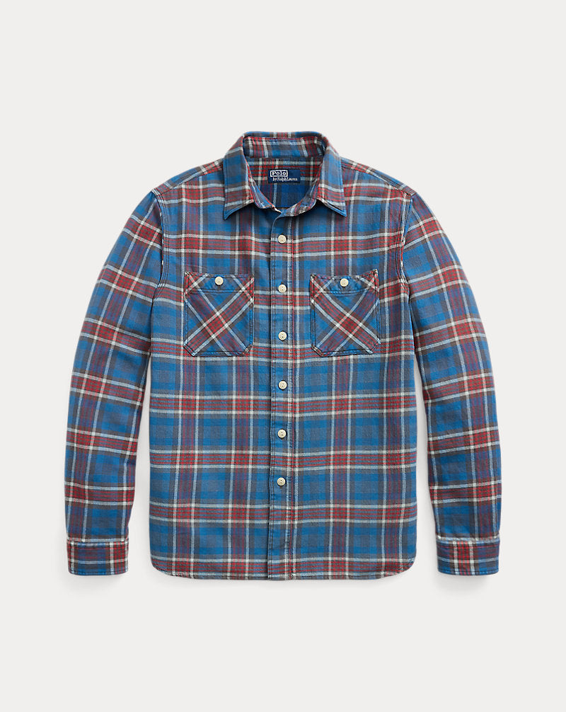 Classic Fit Plaid Twill Workshirt Blue/Red Multi