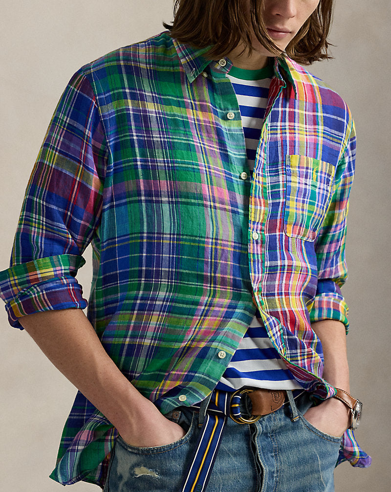 Classic Fit Plaid Linen Fun Shirt Funshirt