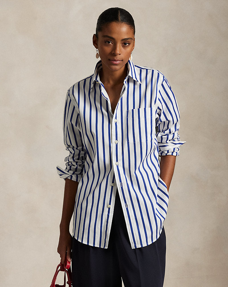 Classic Fit Striped Poplin Shirt White/Blue