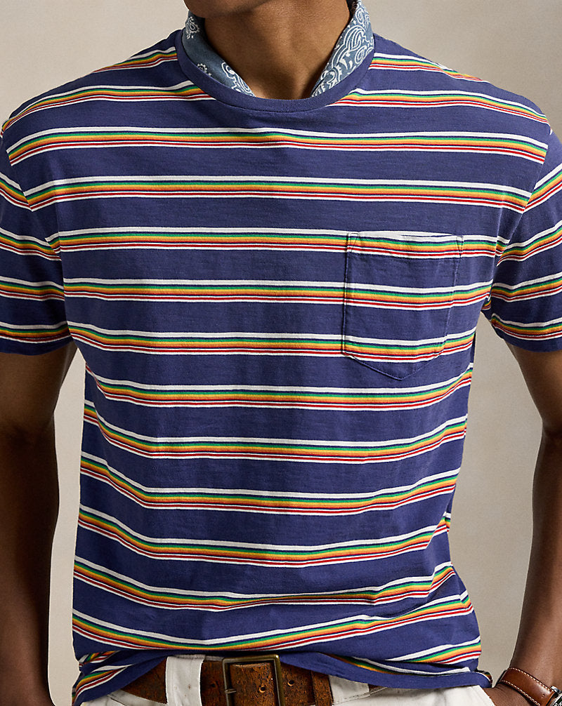 Classic Fit Striped Gauze Jersey T-Shirt New Classic Navy Multi