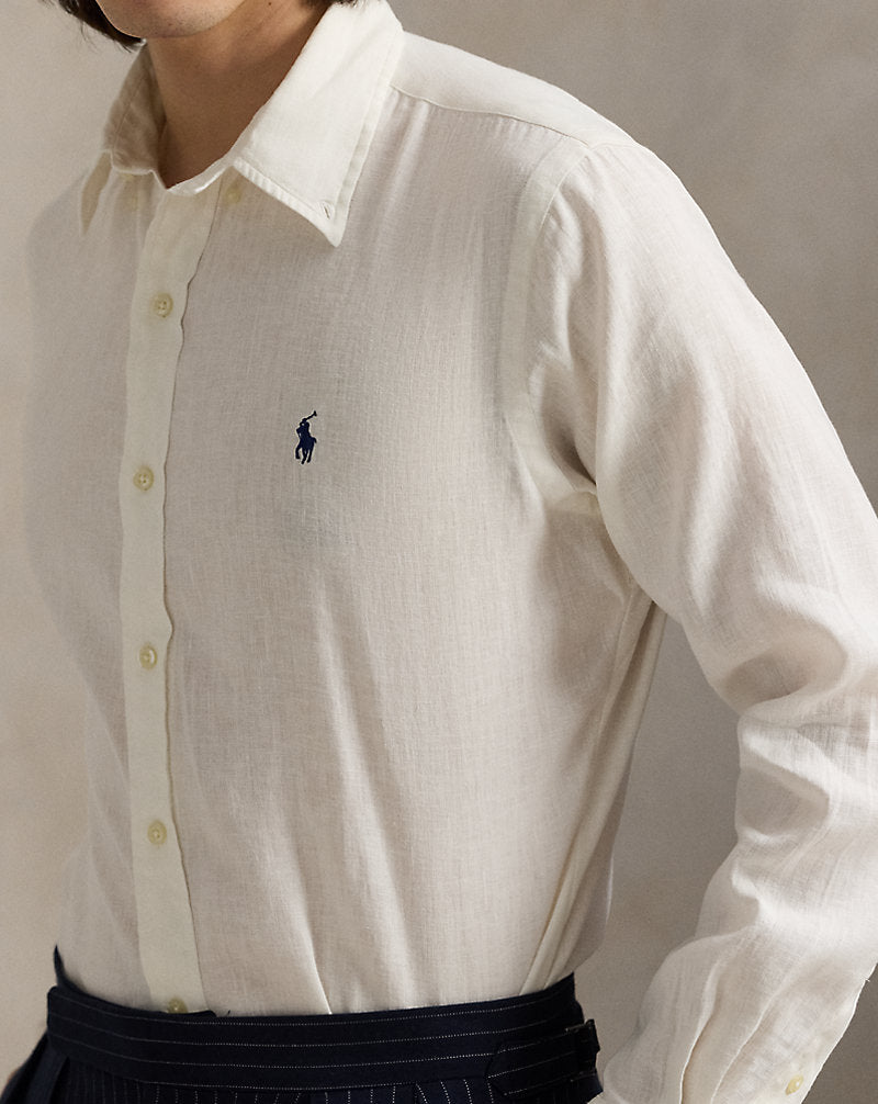 Custom Fit Linen-Cotton Shirt Deckwash White