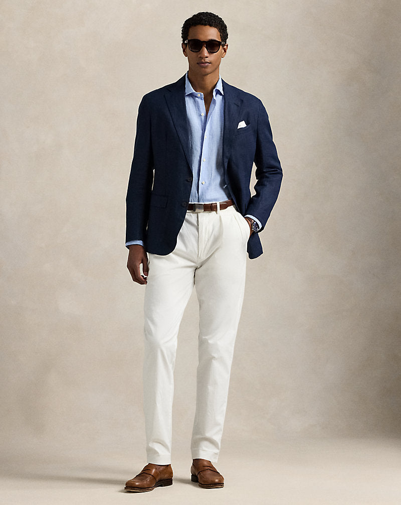 Custom Fit Linen Shirt Cabana Blue White