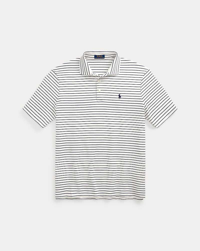 Custom Slim Fit Striped Soft Cotton Polo White/Refined Navy