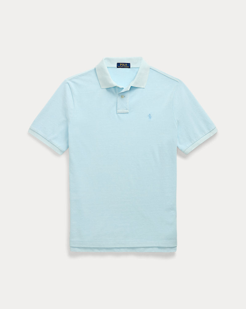 Custom Slim Mineral-Dyed Mesh Polo Shirt Sky