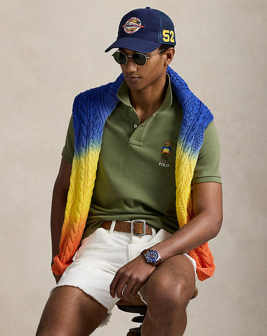 Custom Slim Polo Bear Mesh Polo Shirt Tree Green Beach Shp