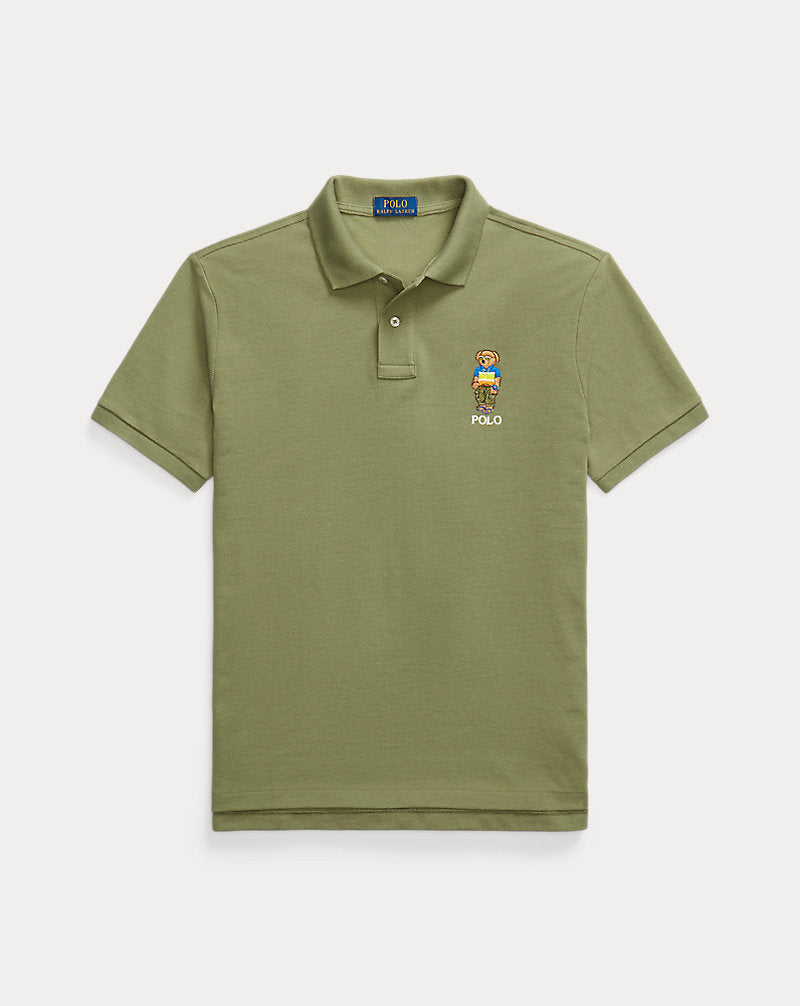 Custom Slim Polo Bear Mesh Polo Shirt Tree Green Beach Shp