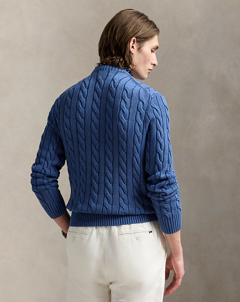 Cable-Knit Garment-Dyed Cotton Jumper Navy