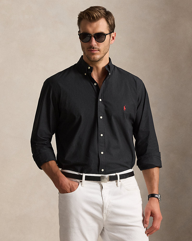 Stretch Poplin Shirt Polo Black