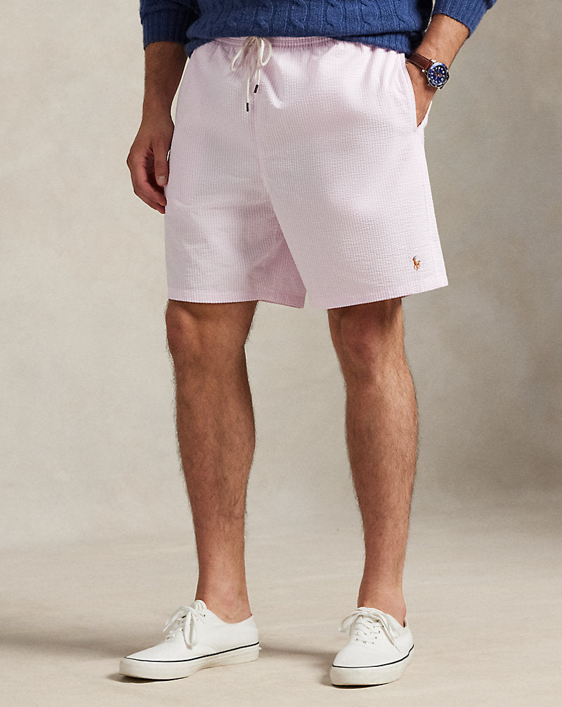 Traveller Classic Fit Swimming Trunks Carmel Pink Seersucker