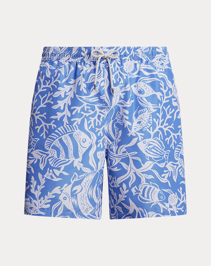 Traveller Classic Fit Swimming Trunks Fish Coral Light Blue