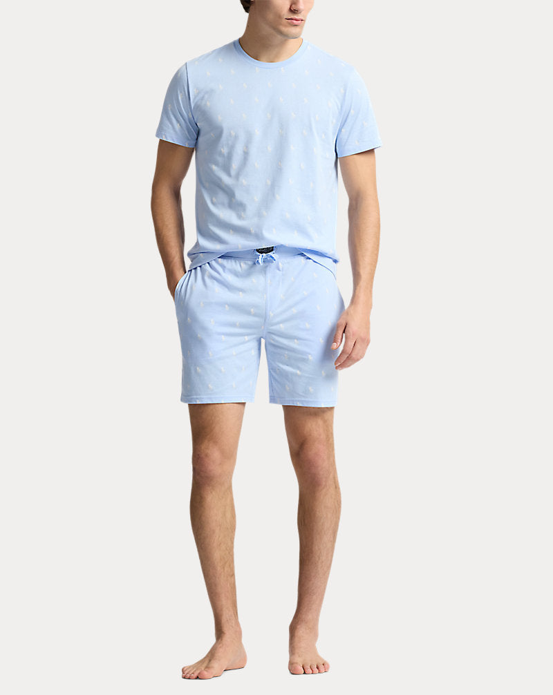 Slim Polo Pony Cotton Jersey Sleep Short Office Blue