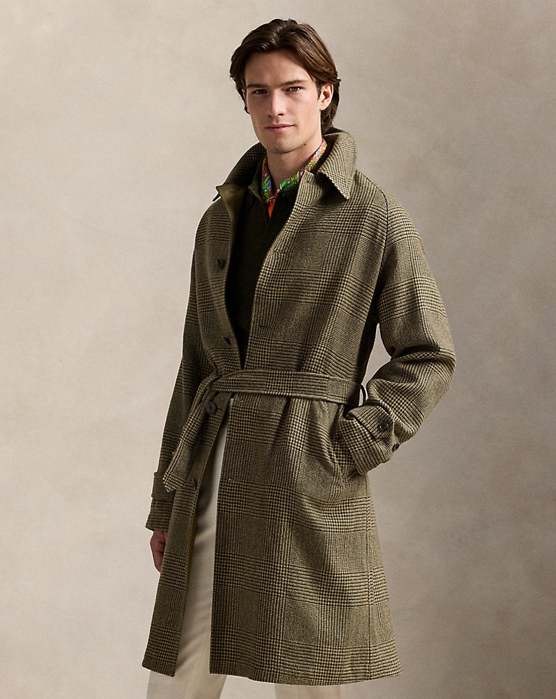 Reversible Plaid Tweed-Poplin Topcoat Olive/dark Olive