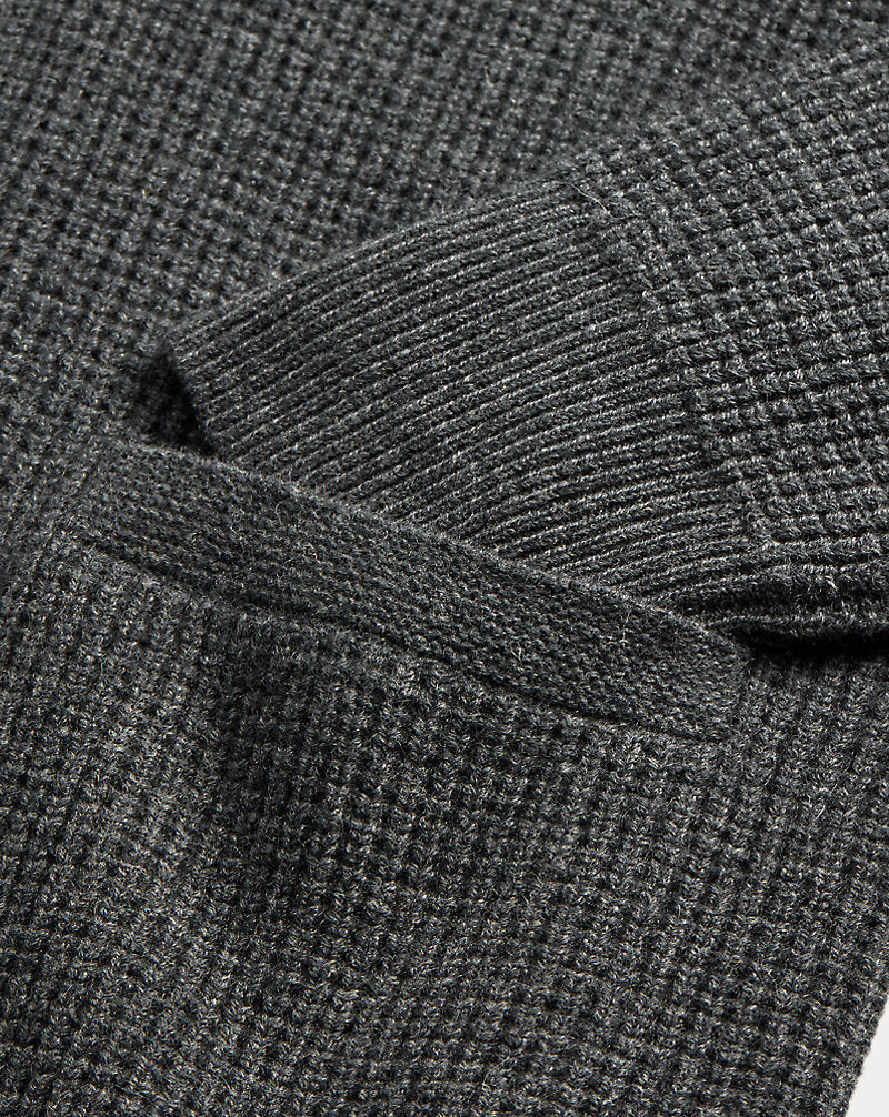 Waffle-Knit Cashmere Cardigan Dark Grey Heather