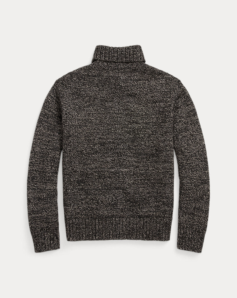 Marled Wool-Blend Roll Neck Jumper Black/Cream Marl