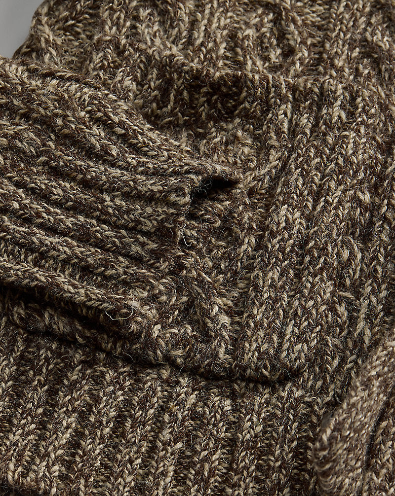 Marled Aran-Knit Shawl Cardigan Brown/Cream Marl