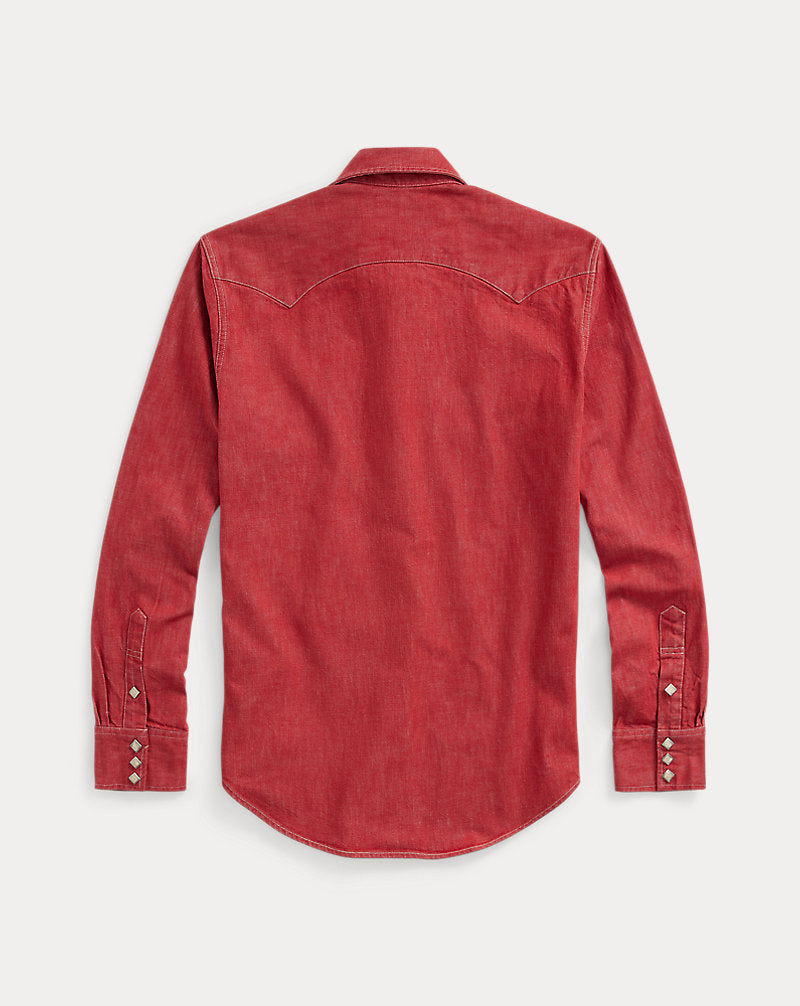 Slim Fit Denim Western Shirt Vintage Red