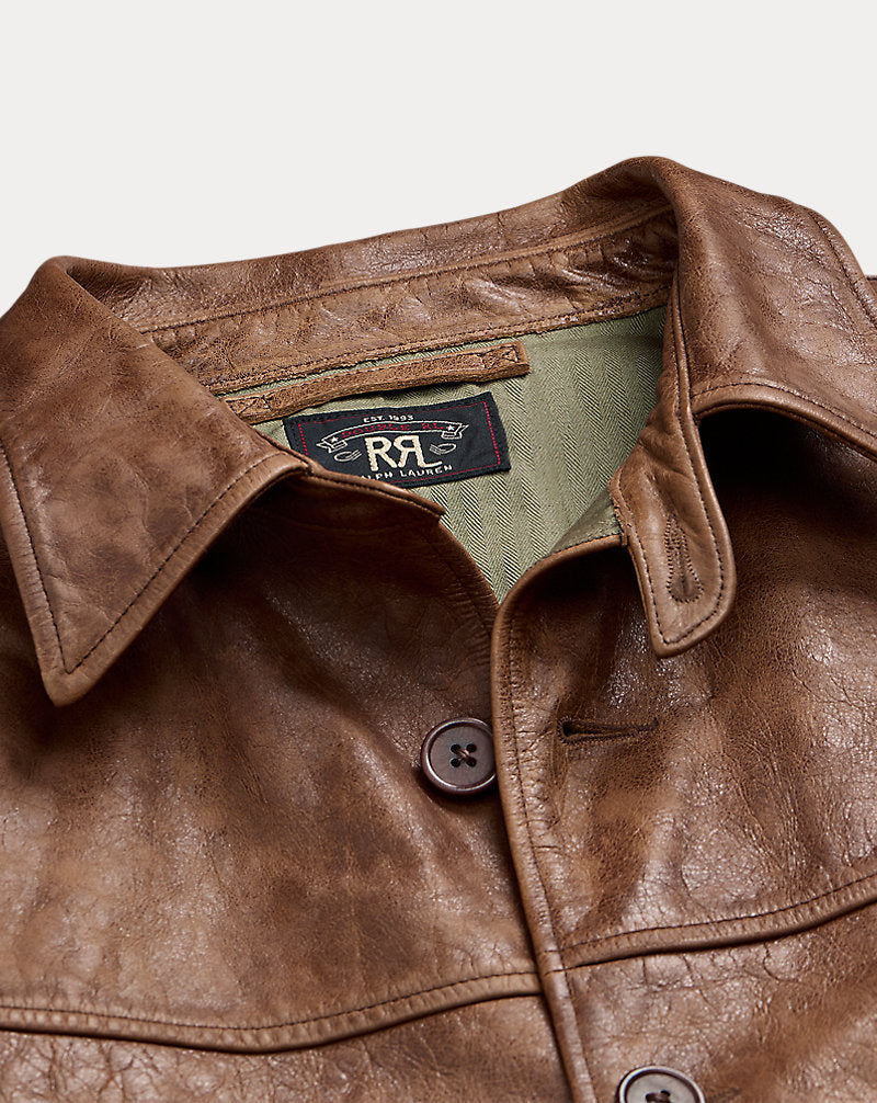 Leather Car Coat Vintage Tan