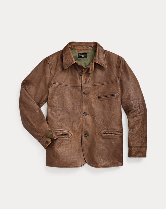 Leather Car Coat Vintage Tan